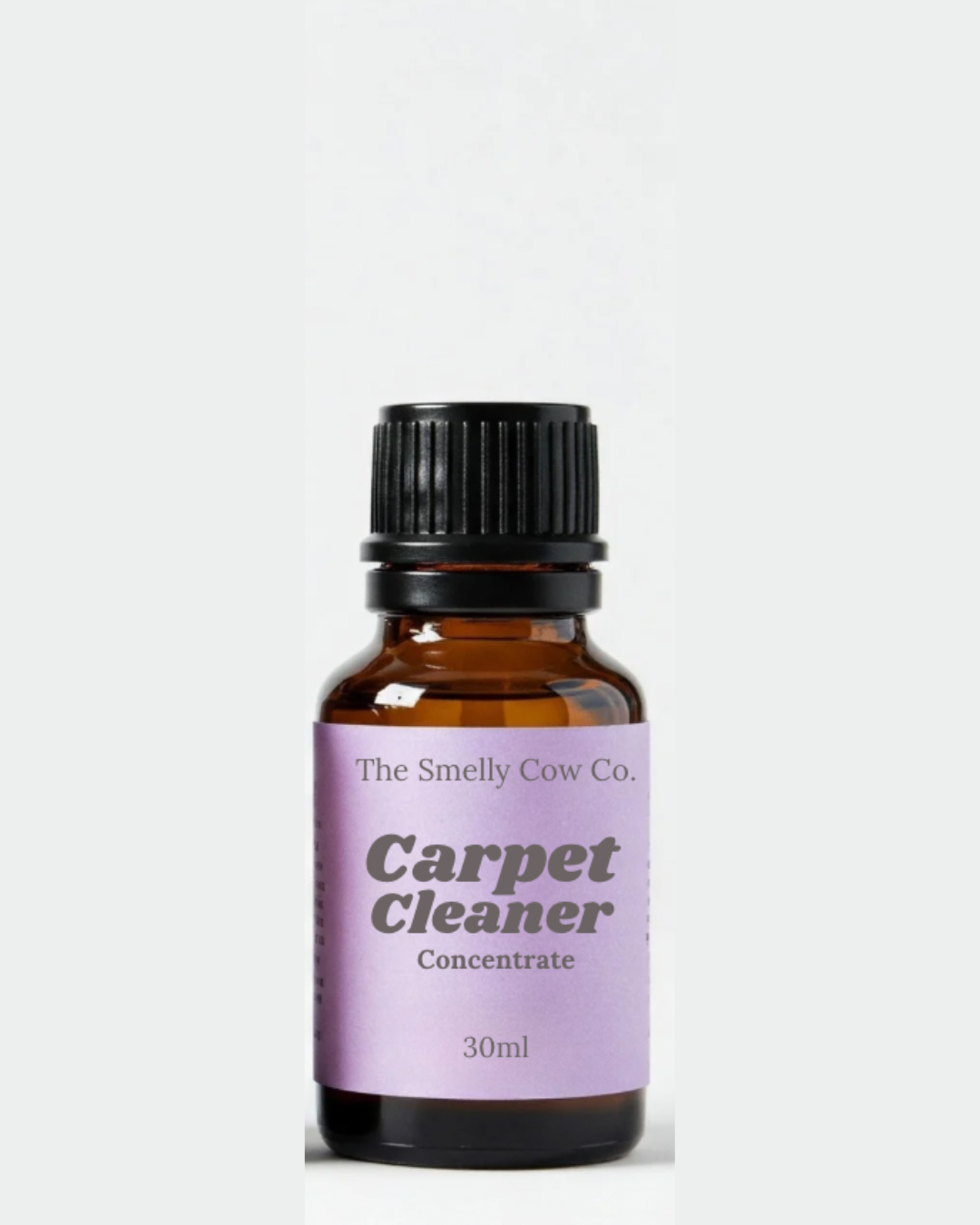 A glass 30ml amber bottle with carpet shampoo concentrate inside.