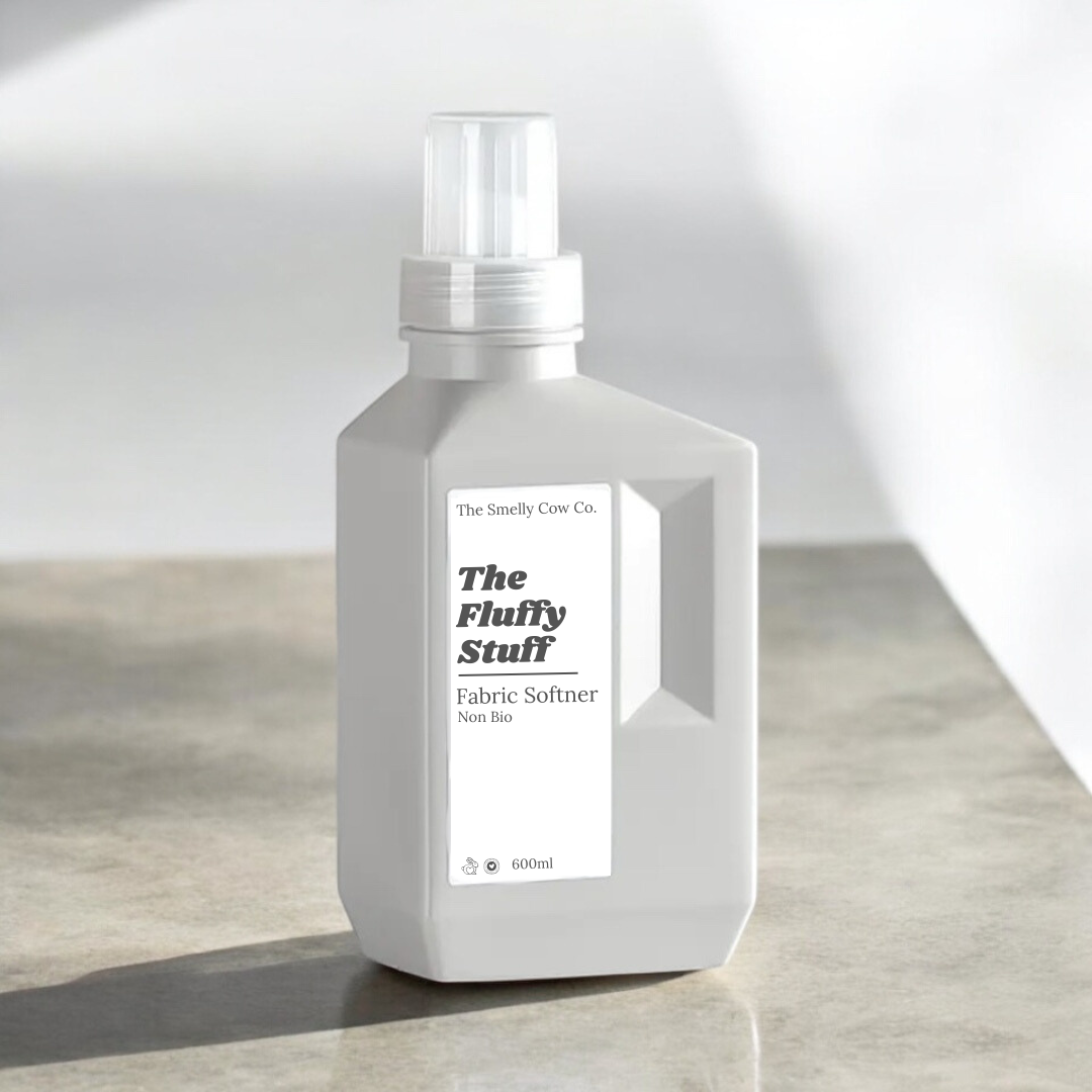 A grey refillable 600ml plastic bottle for fabric conditioner.